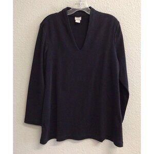 Chico's Blouse Size Medium V Neck 100% Pima Cotton Black Long Sleeve